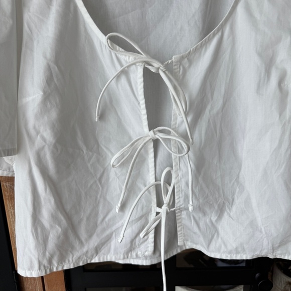 Abercrombie tie front bows top blouse Short Sleeve Poplin adjustable scoop neck - Picture 4 of 8
